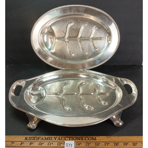 LOT OF 2 - ELLIS BROS LTD. & SHEFFIELD REPRO SILVER PLATED MEAT TRAYS