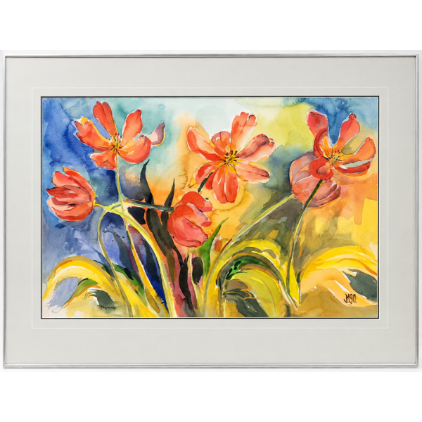 SPRING FLOWERS BY JAMES MACDOUGALL (PRS CDN ARTIST) - FRAMED WATERCOLOUR ON PAPER