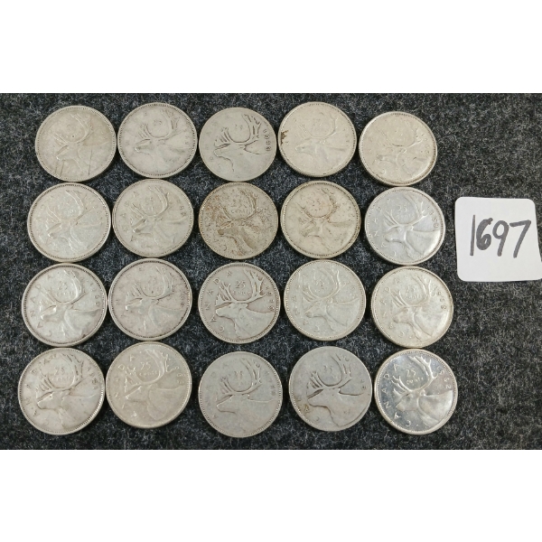 LOT OF 20 - 1939-1968 CDN 25 CENT COINS