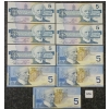 Image 1 : LOT OF 9 - 1986-2002 CDN $5 BANKNOTES - INCL CONSECUTIVE & UNCIRCULATED