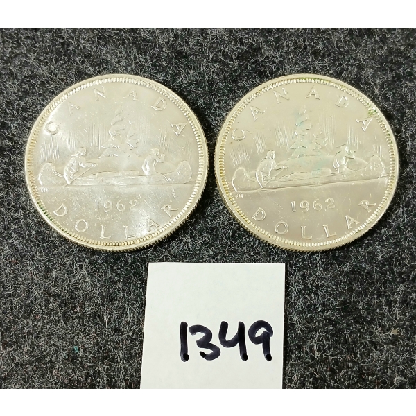 LOT OF 2 - 1962 CDN SILVER DOLLARS - VOYAGEUR