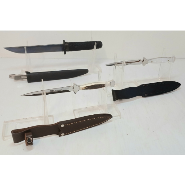 LOT OF 3 - HANWEI & ECC KNIVES W/ SHEATHS