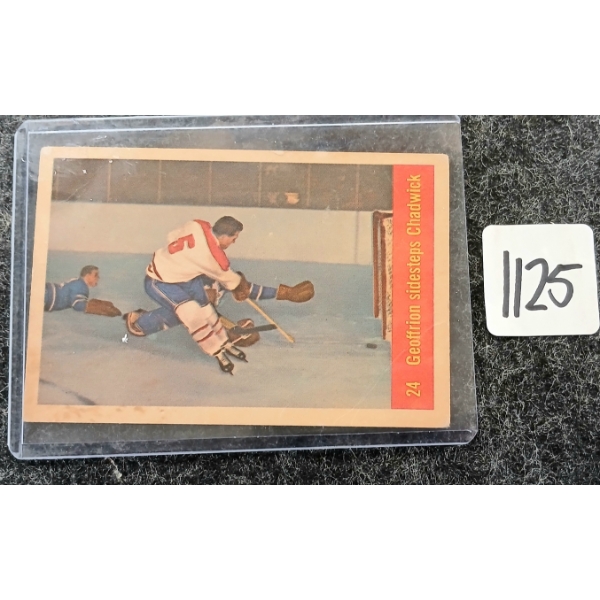 1957/58 #24 GEOFFRION (MONTREAL) SIDESTEPS CHADWICK (LEAFS) - PARKHURST HOCKEY CARD