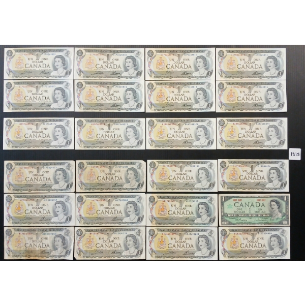LOT OF 24 - 1973 CDN $1 BANKNOTES - INCL CONSECUTIVE
