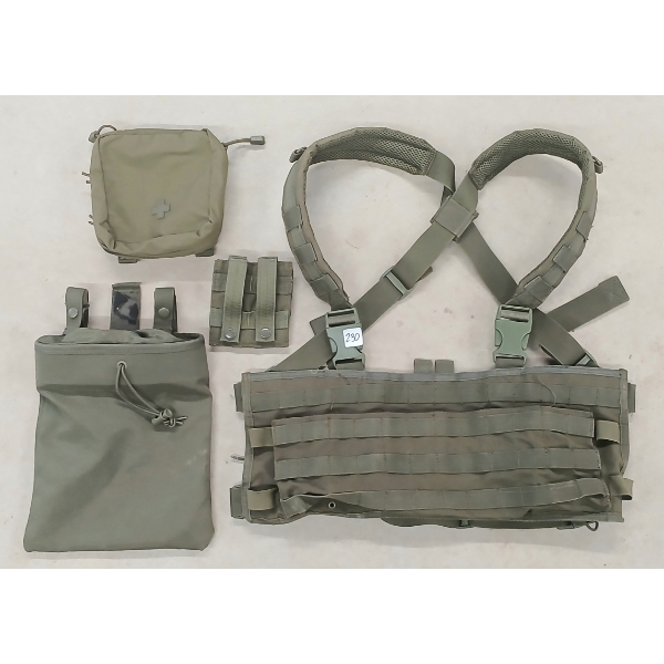 LOT OF 4 - TACTICAL PLATE CARRIER VEST, FIRST AID POUCH, MAG POUCHES & CANTEEN BAG