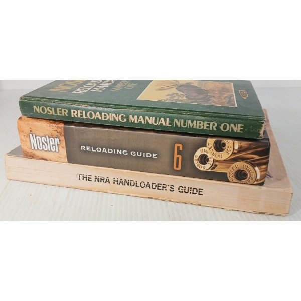 LOT OF 3 - "NOSLER RELOADING MANUAL NO. 1", "NOSLER RELOADING GUIDE 6" & "NRA HANDLOADER'S GUIDE"