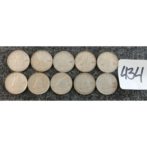 LOT OF 10 - 1952 CDN 10 CENT COINS