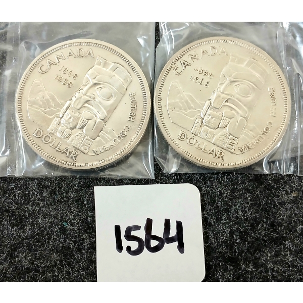 LOT OF 2 - 1958 CDN SILVER DOLLARS - BRITISH COLUMBIA 