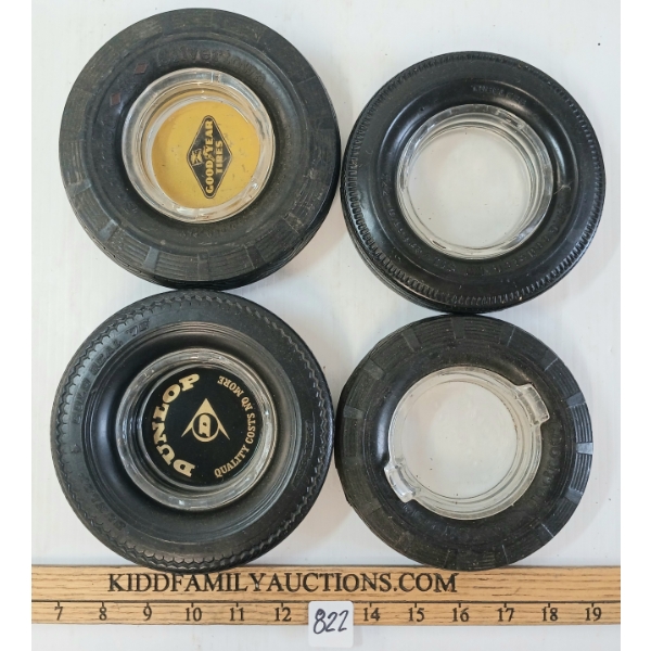 LOT OF 4 - GOODRICH & DUNLOP TIRE ASHTRAYS