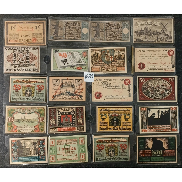 LOT OF 20 - GERMAN, AUSTRIAN & POLISH EMERGENCY MONEY BANKNOTES