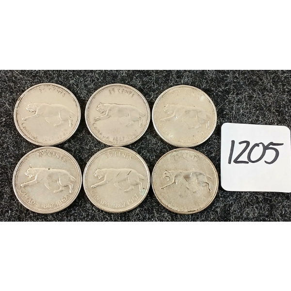LOT OF 6 - 1967 CDN 25 CENT COINS