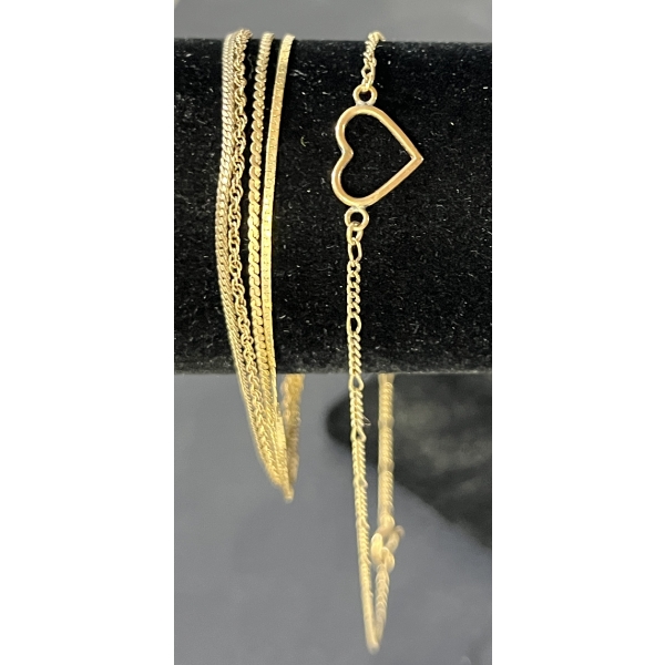 LOT OF 2 - GOLD CHAIN LAYER & HEART CHARM BRACELTES - INCL 14K