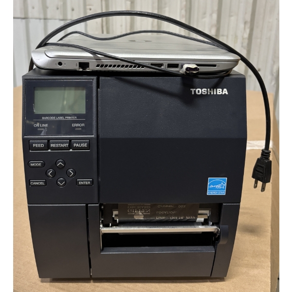 TOSHIBA BAR CODE LABEL PRINTER W/ LAPTOP - WORKING