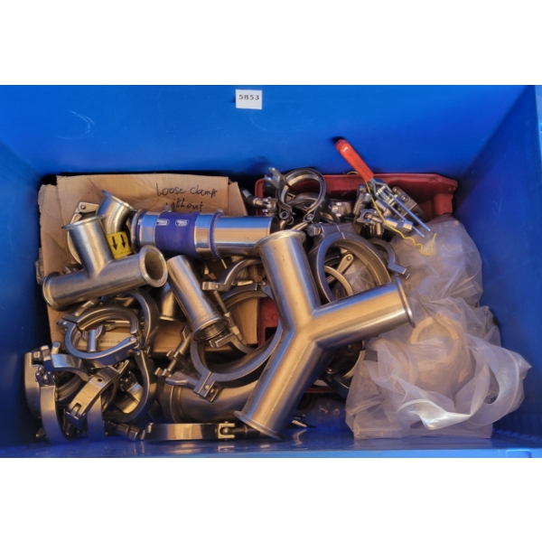 QTY OF INDUSTRIAL CLAMPS, PIPING ETC.