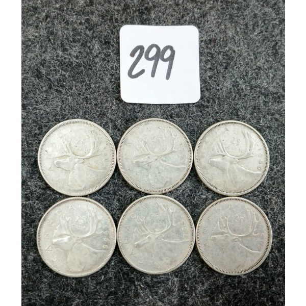 LOT OF 6 - 1960-1966 CDN 25 CENT COINS
