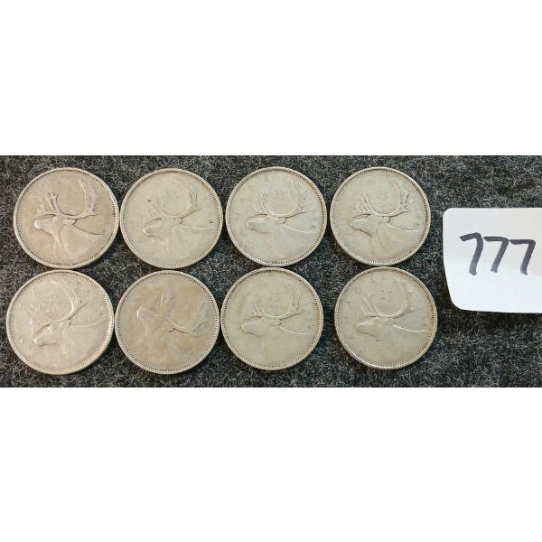 LOT OF 8 - 1954 CDN 25 CENT COINS
