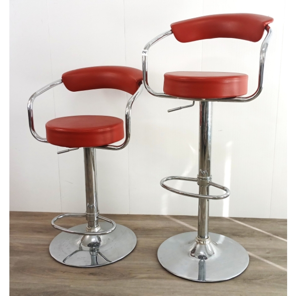 LOT OF 2 - RED FAUX LEATHER BAR STOOLS