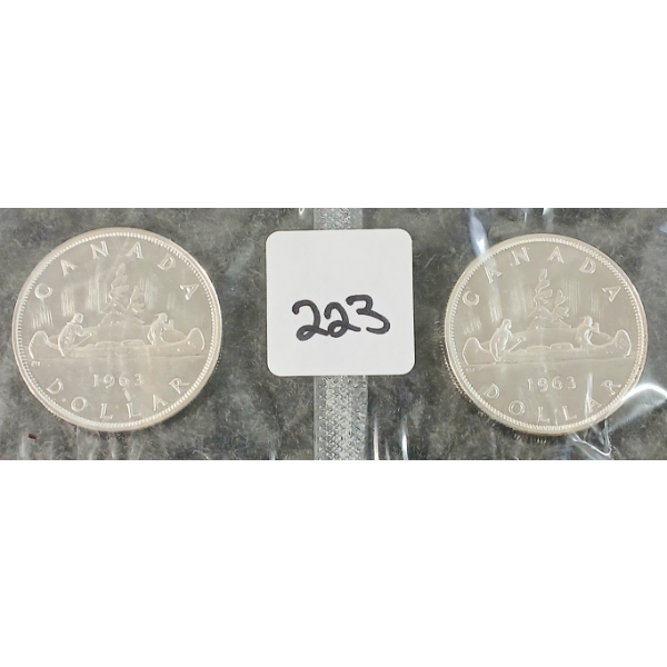  LOT OF 2 - 1963 CDN SILVER DOLLARS - VOYAGEUR