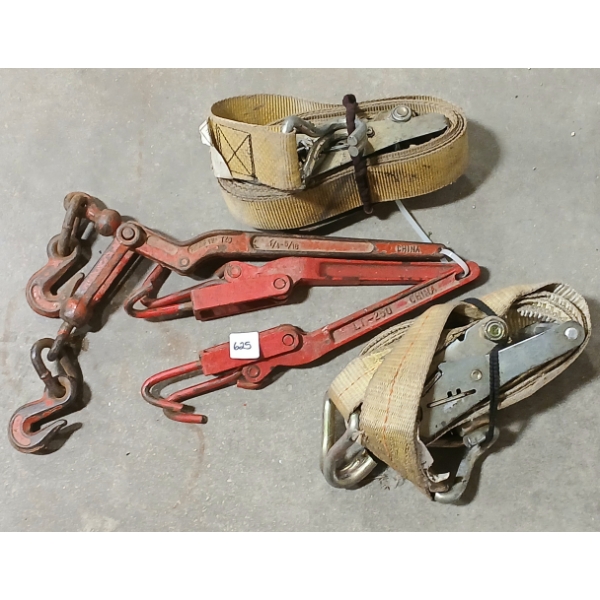 LOT OF 5 - LOAD BINDERS & RATCHET STRAPS