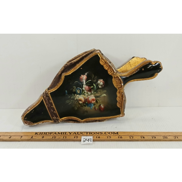 HAND PAINTED LEATHER & WOOD FIREPLACE BELLOWS