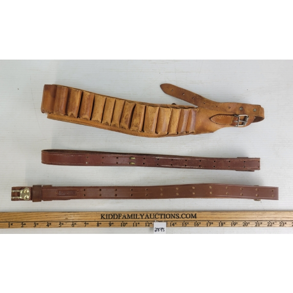 LOT OF 3 - LEATHER SLINGS & AMMO BELT