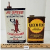 Image 1 : LOT OF 2 - HI-SPEED CREAM SEPERATOR OIL QT & KLEEN-FLO FUEL OIL 16 OZ CANS
