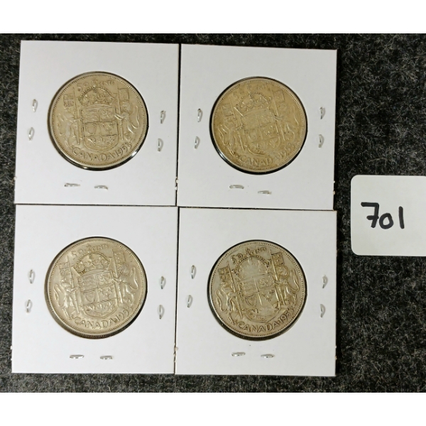 LOT OF 4 - 1953 CDN SILVER 50 CENT COINS