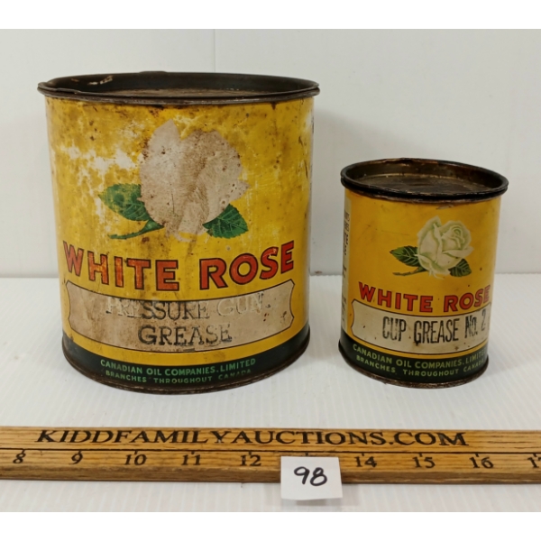 LOT OF 2 - WHITE ROSE PRESSURE GUN GREASE & CUP GREASE NO. 2 CANS - 1 & 5 LBS