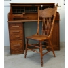 825  LOT OF 2  TIGER OAK ROLL TOP DESK W/ WINDSOR BACK CHAIR