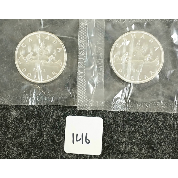  LOT OF 2 - 1963 CDN SILVER DOLLARS - VOYAGEUR 