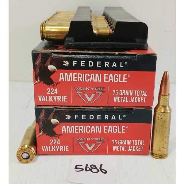AMMO: 40X FEDERAL AMERICAN EAGLE .224 VALKYRIE - 75GR - TMJ