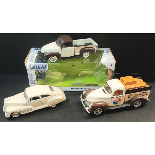 LOT OF 3 - PEPSI DELIVERY TRUCK COIN BANK, 1953 CHEVY & 1948 AEROSEDAN DIECAST MODELS