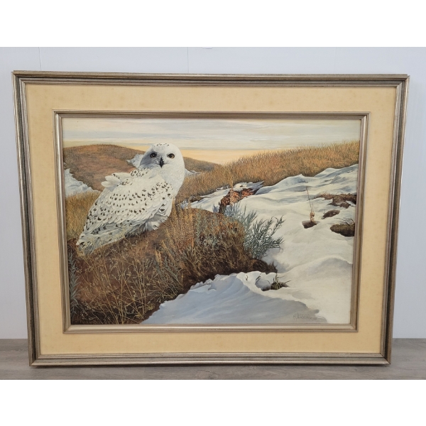 SNOWY OWL BY MARTEN VISSER (PRS CDN ARTIST) - FRAMED OIL ON BOARD