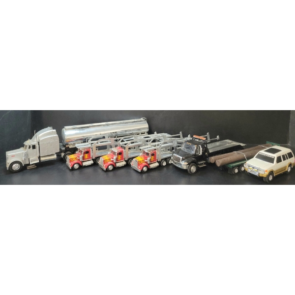 LOT OF 7 - MISC TRUCK & TRAILER MODELS - TANKER, LOG TRAILER, HAULERS, ETC