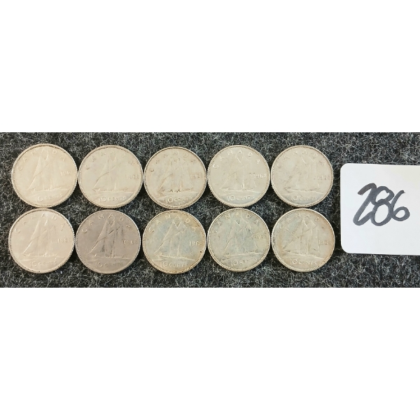 LOT OF 10 - 1968 CDN 10 CENT COINS