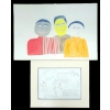 Image 1 : LOT OF 2 - FAMILY PORTRAIT & STORY SCENE - SIGNED - COLOURED PENCIL ON PAPER
