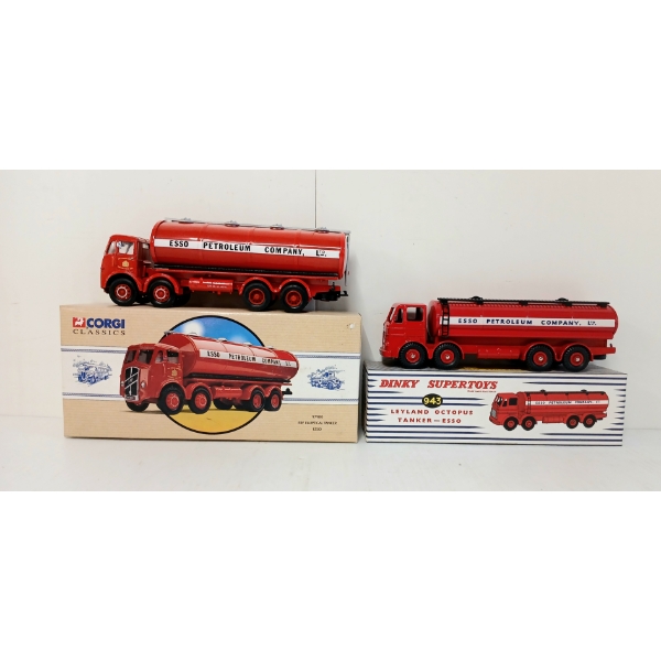 LOT OF 2 - CORGI & DINKY DIECAST ESSO ERF ELIPTICAL & LEYLAND OCTOPUS TANKERS