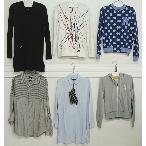 LOT OF 6 - MEN'S BUTTON-UP SHIRTS, HOODIES & BASEBALL JACKET - MFG WESC, INSIGHT, RAGWEAR, ETC