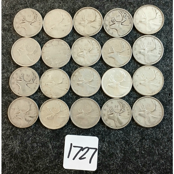 LOT OF 20 - 1913-1966 CDN 25 CENT COINS