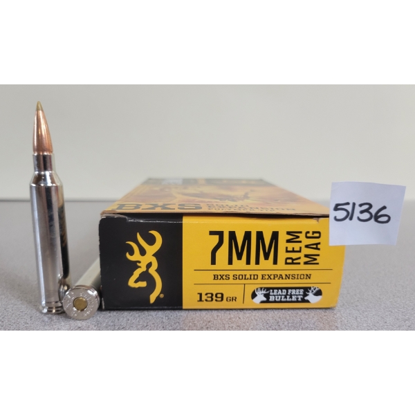 AMMO: 20X BROWNING 7MM REM MAG - 139GR - BXS SOLID EXPANSION 