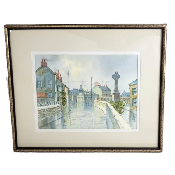 RAINY CITYSCAPE BY GORDON PETERS(1920 - 2014) - FRAMED WATERCOLOUR ON PAPER