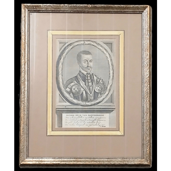 HENRIK HEER VAN BREEDERODE PORTRAIT BY JACOBUS HOUBRAKEN (18TH CENTURY) - FRAMED ETCHING