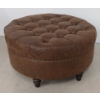 Image 6 : BOMBAY CO. ROUND LEATHER OTTOMAN / COFFEE TABLE