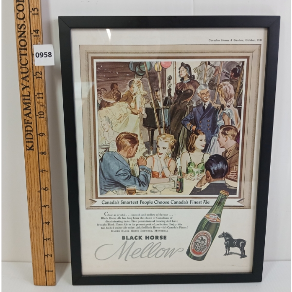 FRAMED 1941 BLACK HORSE MELLOW ADVERTISEMENT 