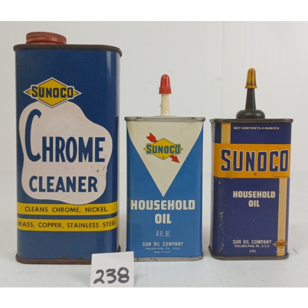 LOT OF 3 - SUNOCO CHROME CLEANER 10OZ & HOUSEHOLD OIL 4OZ