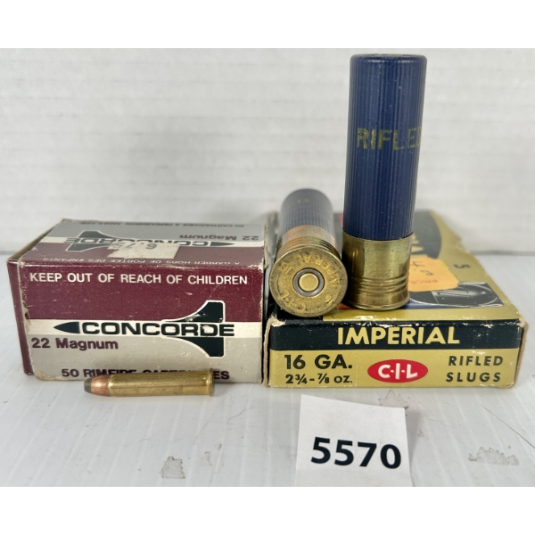 AMMO: 50X CONCORDE .22 WMR - HP & 5X CIL 16 GA 2-3/4 IN - SLUGS