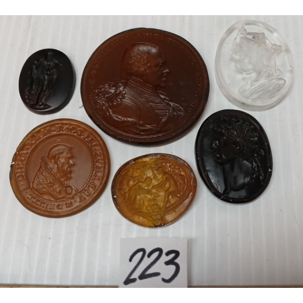 LOT OF 6 - 19TH CENTURY GLASS INTAGLIOS 