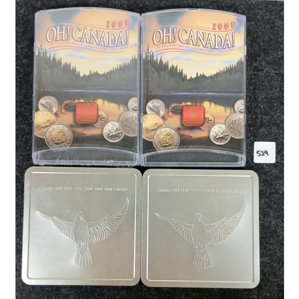 LOT OF 4 - 1999 & 2000 CDN COIN / STAMP SETS & UNCIRCULATED PROOF SETS - OH! CANADA