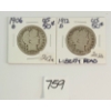 LOT OF 2 - 1906 & 1912 US LIBERTY HEAD 50 CENT SILVER COINS
