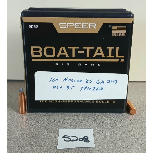 BULLETS: APPROX 100X SPEER BIG GAME .243 - 85GR - PSP BT - SPITZER